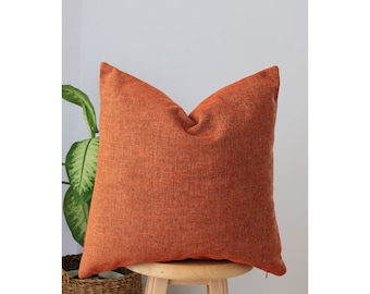 Orange Linen Throw Pillow with Textured Fabric, Vibrant Orange Euro Sham, Bronze Linen Cushion Cases, Brick Color Decorative Pillow Cases,
