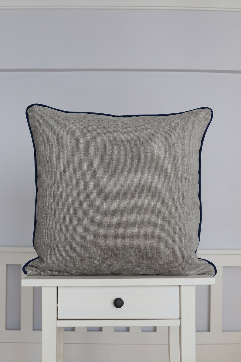 Gray Linen Pillow Cover With Piping Decorative Throw Pillow Etsy