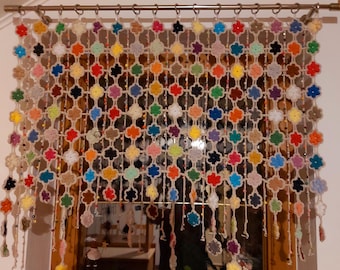 Crocheted floral curtain