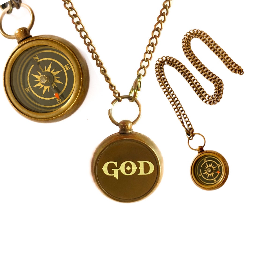 GOD Compass Pendent Necklace Unisex Gift Baptism Compass Christmas Gift Women Men Necklace For him her God of war fanart