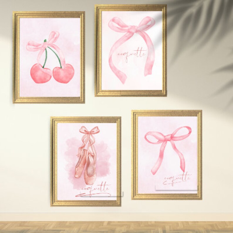 Printable Coquette Wall Art Pink Bows Coquette Wall Decor Room Decor