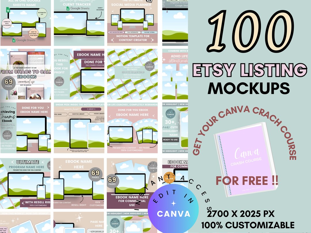 100 Etsy Listing Mockup Template Customizable Mockups for Digital ...
