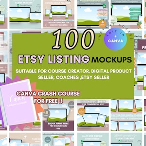 100 Etsy Listing Mockup Template, Canva listing template, Digital Products Mockup, etsy shop mockup bundle, course creator listing mockup