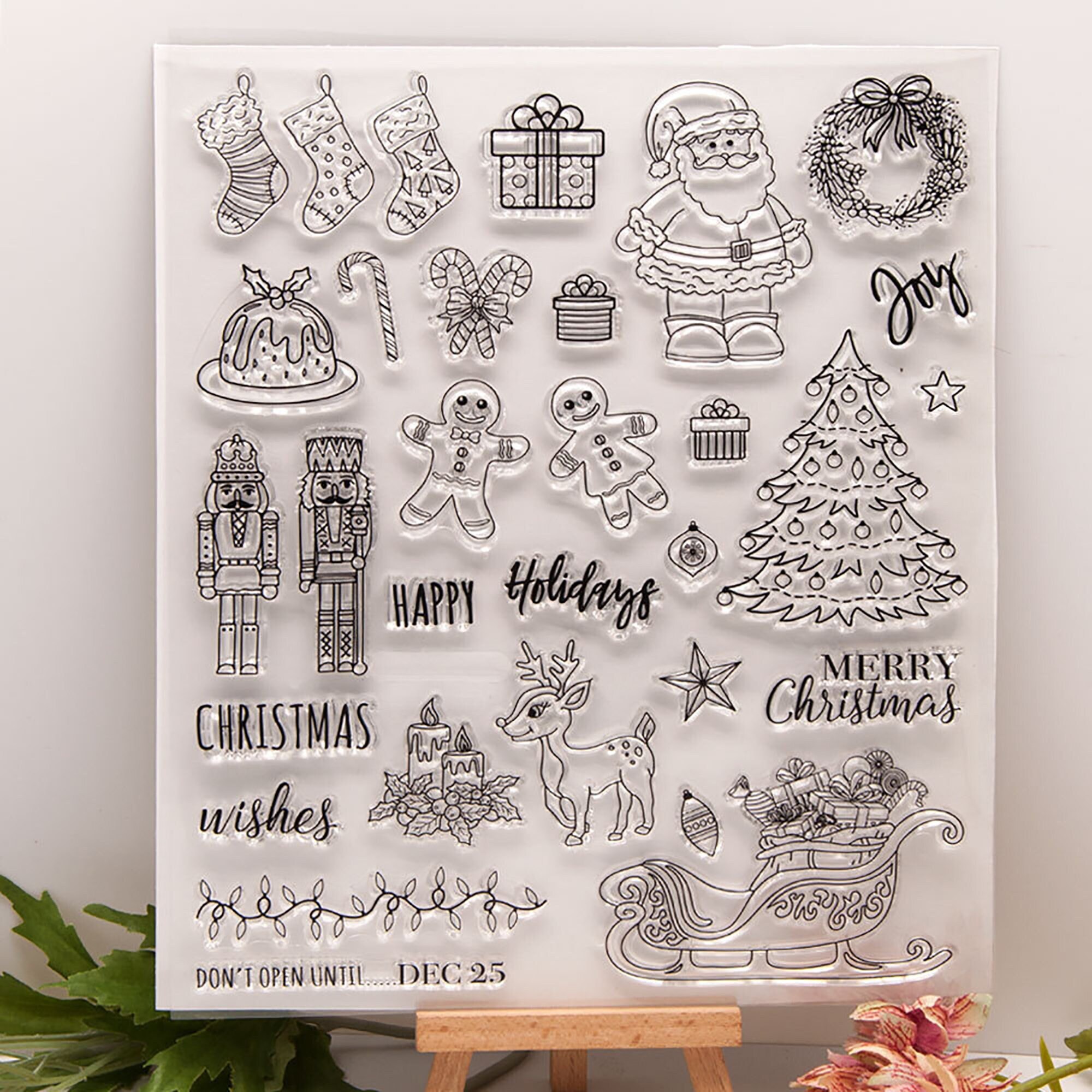 5 Sheets Christmas Clear Stamps Reusable Christmas Silicone Stamps Transparent Stamps Xmas Santa Claus Snowman Rubber Stamp Seal for Card Making DIY Scrapbooking Decoration Album Paper Craft 