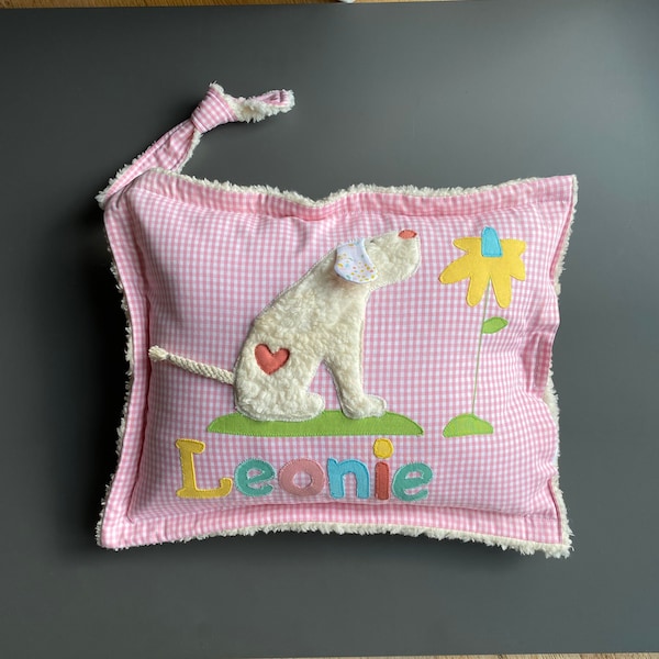 Kissen mit Namen Kissenbezug Kissen Geburt Baby Kissenhülle Kissen personalisiert Nameskissen Kuschelkissen Kinderkissen Kissen mit Hund