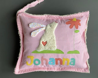Pillow with name, pillowcase, birth pillow, baby pillow cover, personalized pillow, name pillow, cuddly pillow, children's pillow, pillow with rabbit