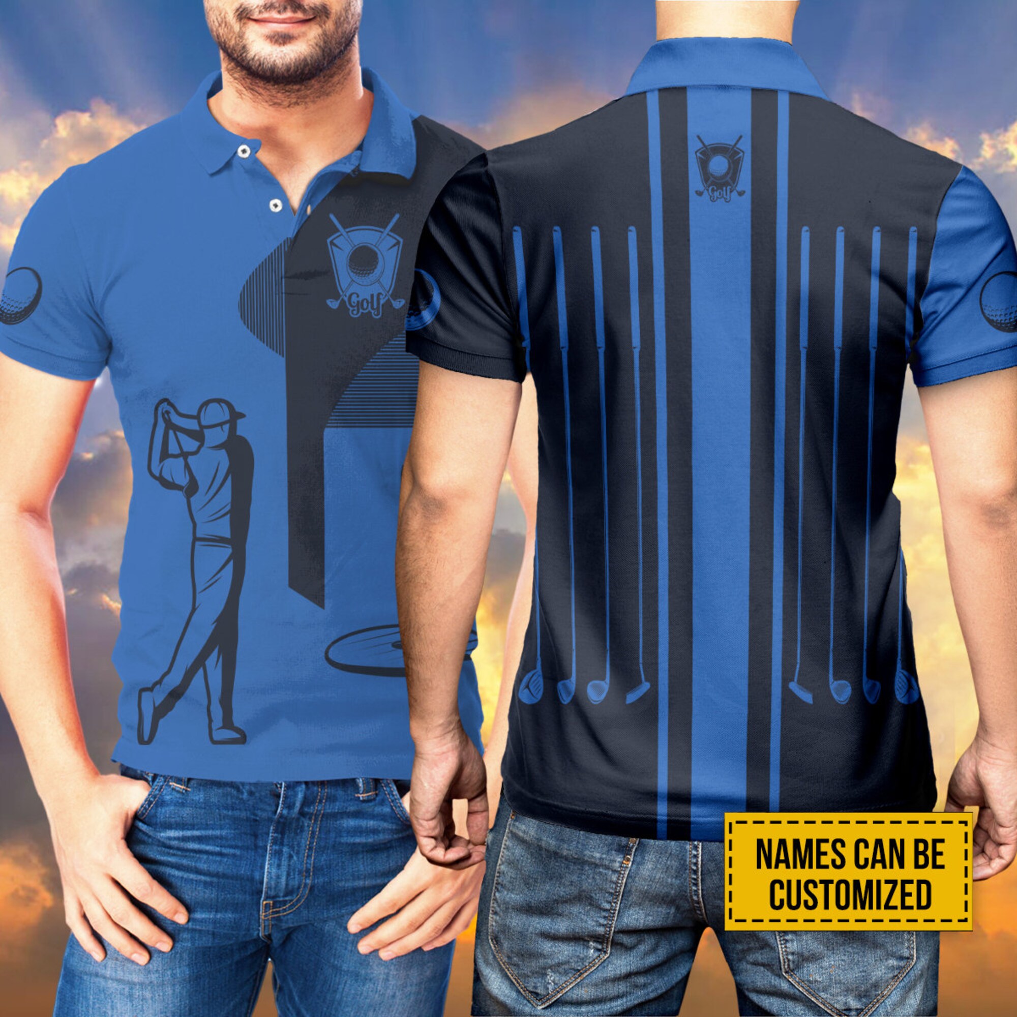 Custom Name Golf Swing Golf Logo Clubs Polo Shirt