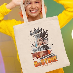 Tote Bag Dr. Stone Anime Canvas Bag Mock  Tote Lifestyle Mockup, Customizable Canvas Tote Mock