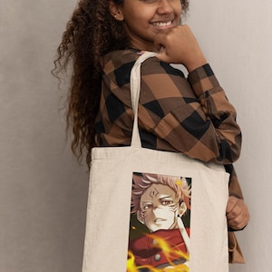 Jujutsu Kaisen Itadori Yuji Looking At Camera Anime Canvas Bag Mock Tote Lifestyle Mockup, Customizable Canvas Tote Mock