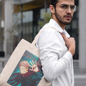 Jujutsu Kaisen Anime Canvas Bag Mock Tote Lifestyle Mockup, Customizable Canvas Tote Mock