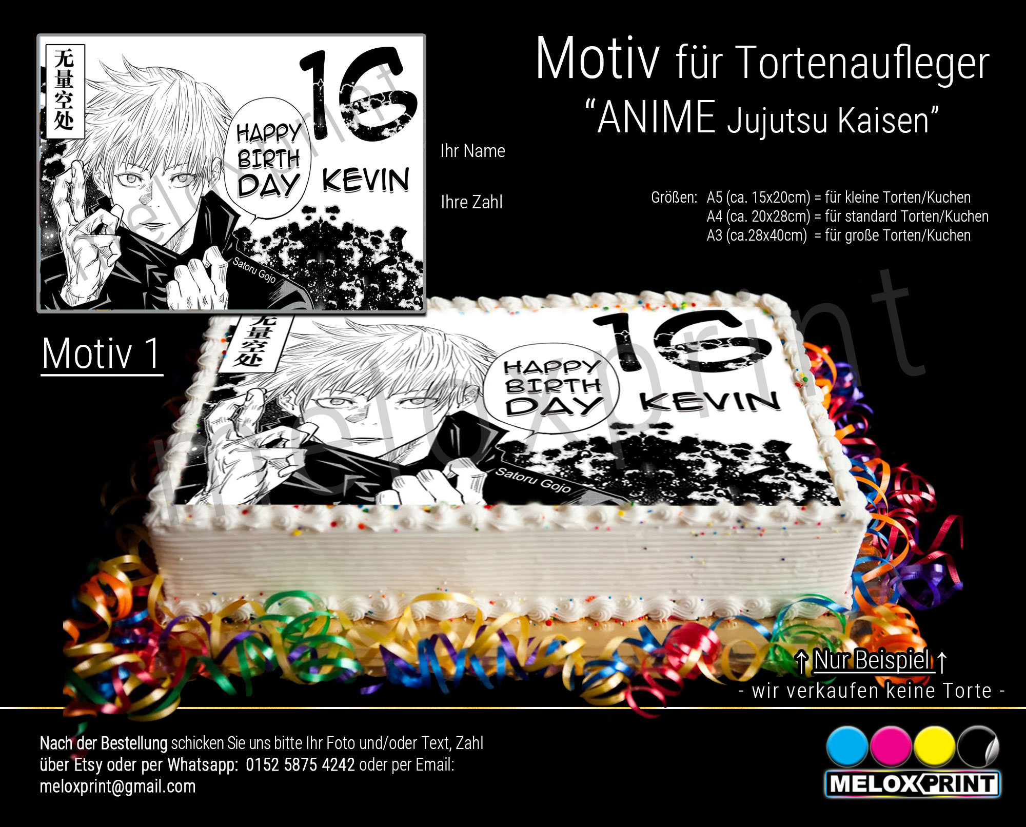 Anime Jujutsu Kaisen, Satoru Gojo Tortenaufleger Personalisiert, \, image size:2000x1612