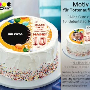 Tortenaufleger, Muffinsaufleger personalisiert &quot;Alles Gute zum Geburtstag, Name&quot; mit dem Foto& Zahl. Edible photo for cake, cupcakes