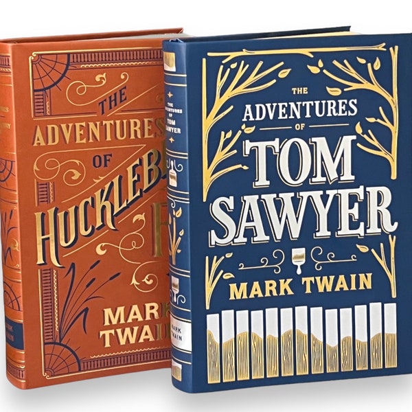 2 Books: Adventures Of Tom SAWYER & Huckleberry FINN by Mark Twain - Collectible Deluxe Special Gift - Flexi Bound Faux Leather Cover Book