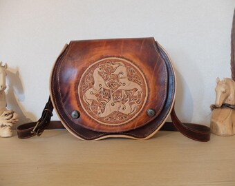 VINTAGE WESTERN BAG, Horse Head Tooled Leather Purse, 70s