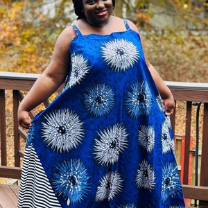 Plus size African print maxi dress, Ankara Maxi Dress, African Print Clothing, Ladies Long spaghetti strap summer Kaftan Dress, image 2