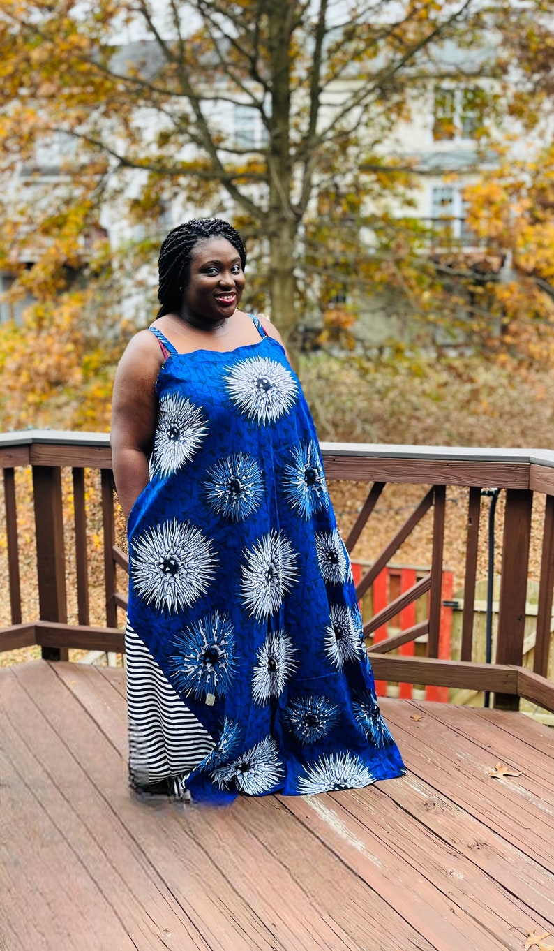 Plus size African print maxi dress, Ankara Maxi Dress, African Print Clothing, Ladies Long spaghetti strap summer Kaftan Dress, image 3