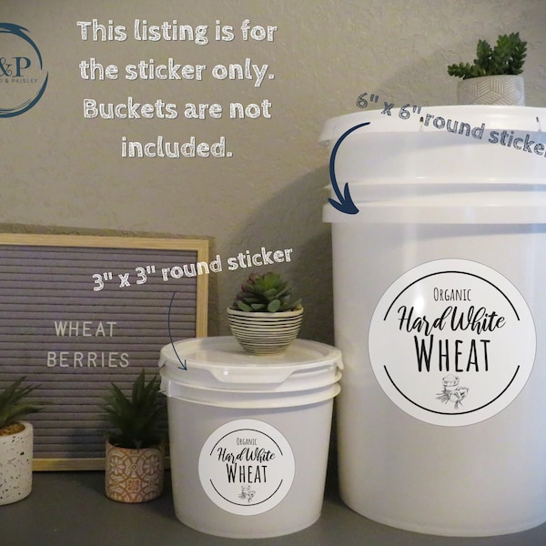 Wheat Round White Label/Sticker (Various Options) | Wheat Berries, Grain Storage, Grain Mill, Fresh Milled, Bucket Label | Indoor/Outdoor