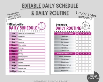 EDITABLE Daily Schedule & Daily Routine Templates (PRINTABLE), Homeschool Daily Routine, Kids Daily Routine, Personalized, Homeschool Mom