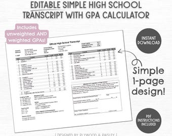Editable High School Transcript Template | Homeschool Transcript PDF ...