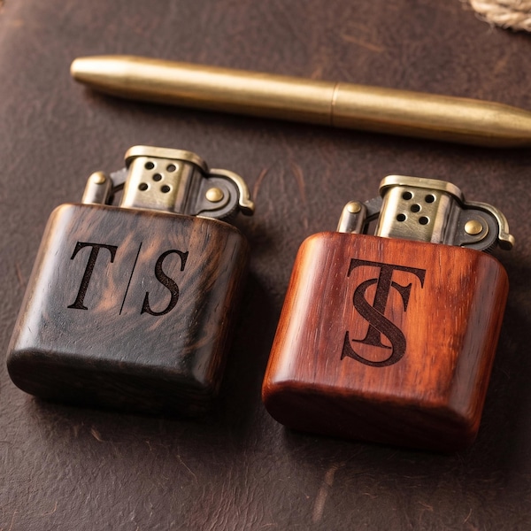Set of Custom Engraved Wooden Lighters Groomsmen Gifts Personalized Name Monogram