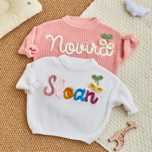 Custom Embroidered Baby Name Sweater: Hand Knit Cotton Jumper