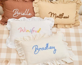 Personalized Kids Pillow Custom Name Hand Embroidered Throw Pillow for Children 4+