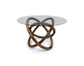 walnut wood custom twisted glass table