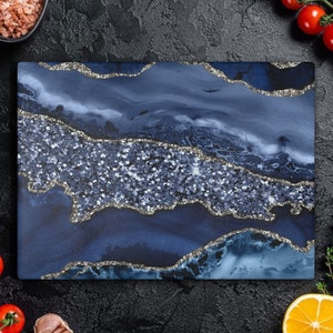 Blue Agate Glass Cutting Board: Geode Charcuterie Board