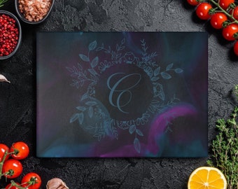 Personalized Floral Glass Cutting Board: Monogram Charcuterie Board