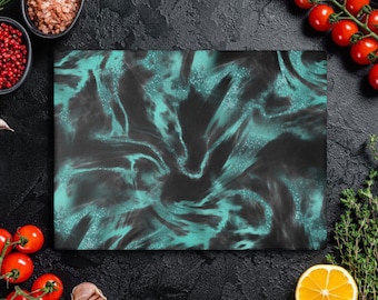 Unique Green Marble Glass Cutting Board, Food prep and serving tray, Entertainment and gift giving,  Glass cheese board, Odor resistant