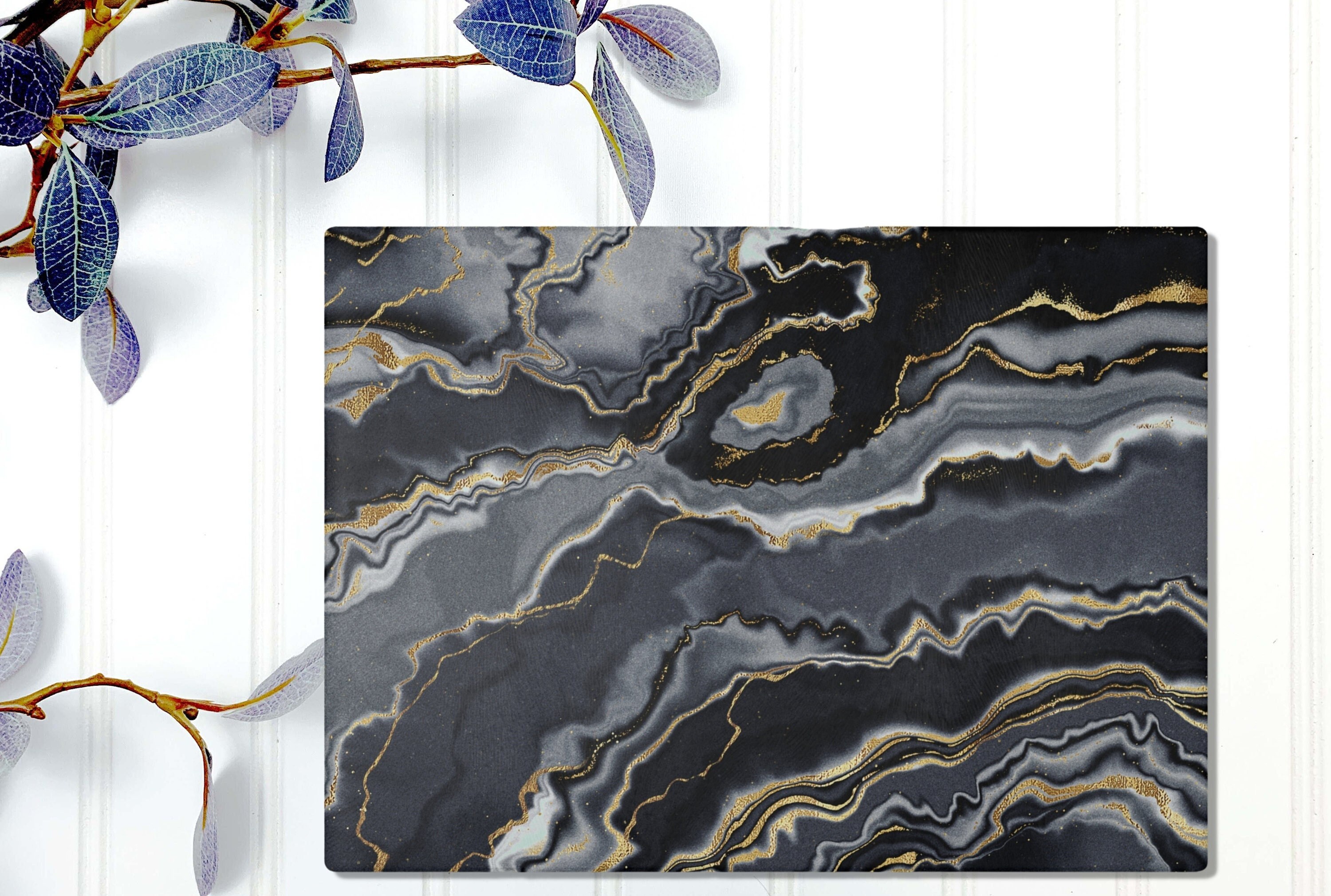 Black Glass Cutting Board Black and Gold Chopping Board Etsy