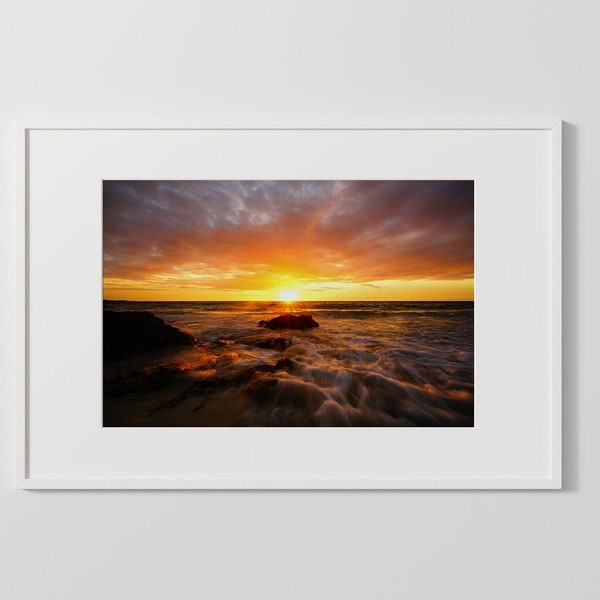 Hawaii Sunset Wall Art, Sunset Wall Art, Sunset Digital Print, Sunset Digital Download, Orange Wall Art, Ocean Print, Ocean Wall Art