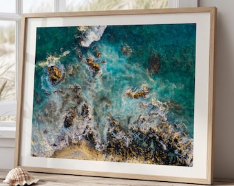 Coastal Print Digital Download, Pastel Beach Wall Art, Boho Coastal Photography, Summer Ocean Digital Poster, Aerial Ocean Poster