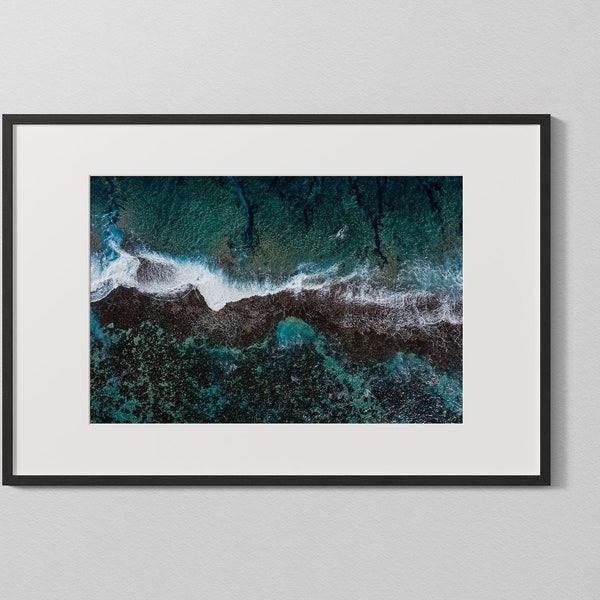 Beach Print Download, Aerial Ocean Print, Modern Coastal Printable, Wall Art, Prints, Indigo Blue Wall Decor, Beach Digital Print