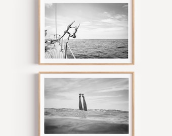 Coastal Set of 2 Prints, Black and White FRAMED or UNFRAMED Beach Gallery Wall Set, Boho Coastal Photography, Beach BUNDLE