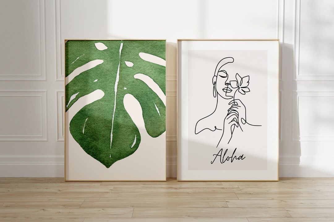 Set of 2 Tropical Prints, Black and White Prints, Hawaii Wall Art