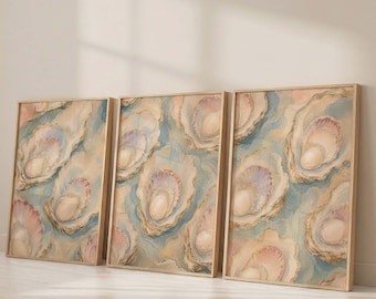 Triptych Wall Art, Set of 3 Wall Art, Oyster Wall Art, 3 Piece Wall Art, Coastal Wall Art, Oyster Art, Set of 3 Prints, FRAMED or UNFRAMED