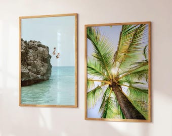 Set of 2 Coastal Beach Photography Prints, Pastel Boho Gallery Wall Art (Digital Download)