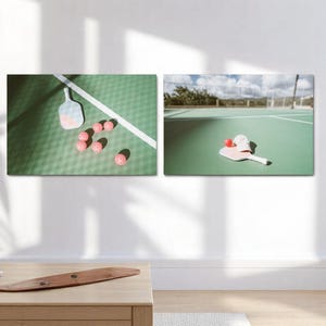Pickleball Paddle Wall Art Set, Pink Sports Decor, Modern Game Room Print Set, Trendy Pickleball Gift For Women