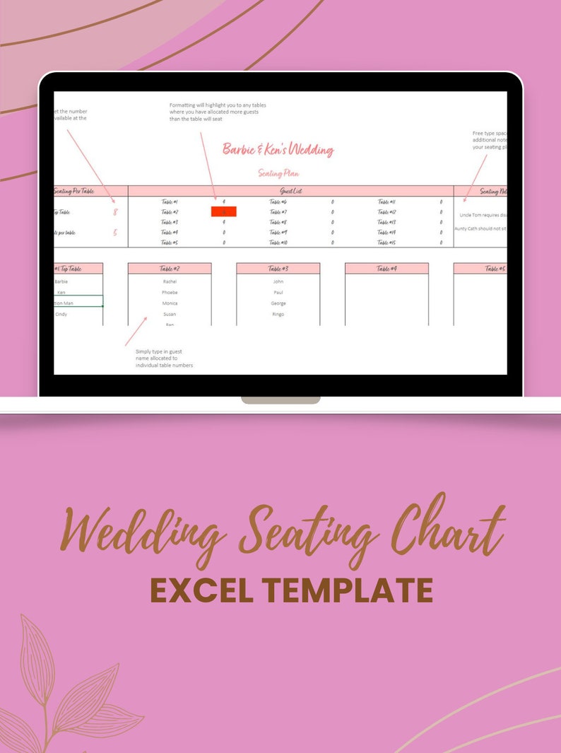 Wedding Planning Seating Chart Excel Template, Set Table Numbers
