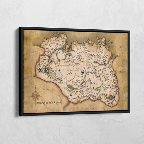 Tamriel map canvas the elder scrolls map poster skyrim map etsy