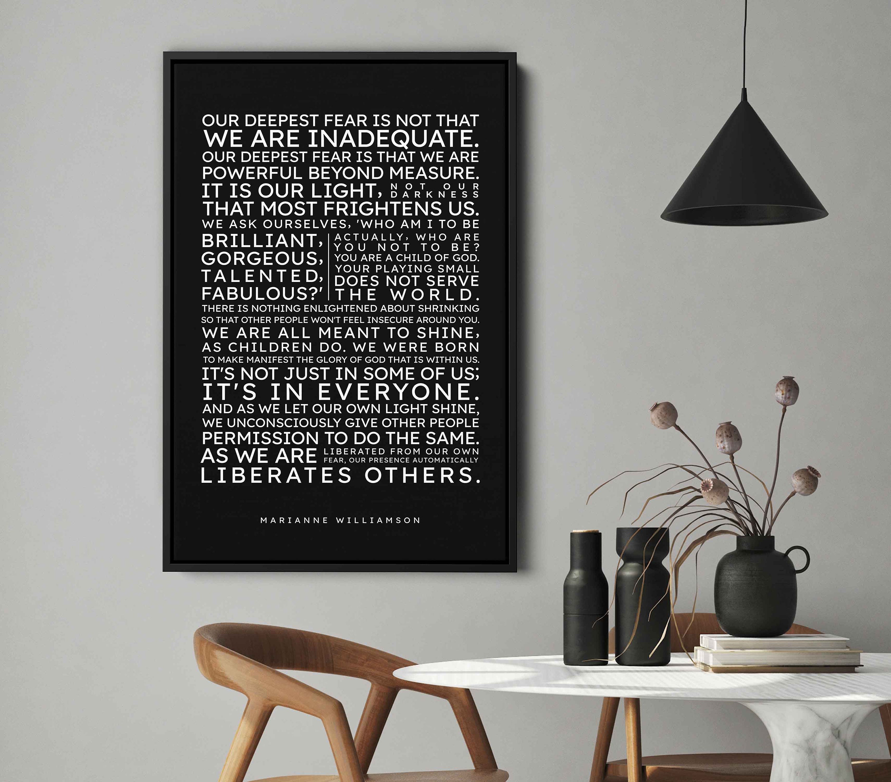 Our Deepest Fear Poem by Marianne Williamson Canvas, Motivational Quote ...