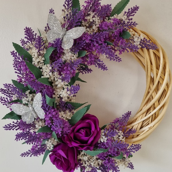 Lavender, Rose & Butterfly Door Wreath, lavender wreath, door wreath, lavender wreath, front door wreath, door hanger, lavender gift