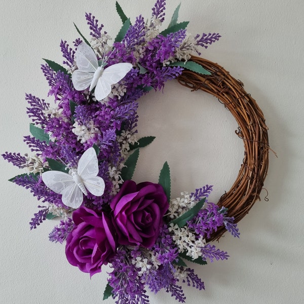 Lavender, Rose & Butterflies Door Wreath, lavender wreath, door wreath, lavender wreath, front door wreath, door hanger, lavender gift