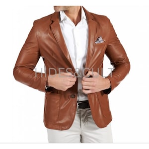 Cognac leather blazer store