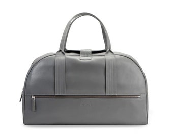 Men Grey Solid Textured Handmade Minimalist Style Leather Duffel Bag / Overnight Bag For Men / Leather Holdall - from Hides and Cult