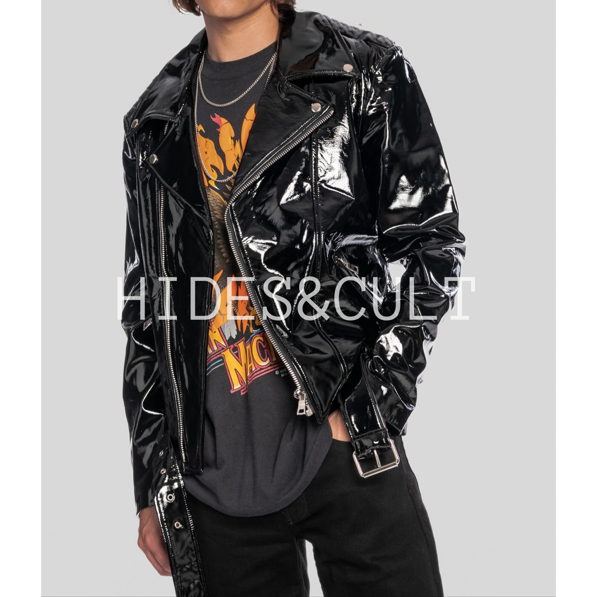 Plt Black Vinyl Embossed Monogram Bomber Jacke