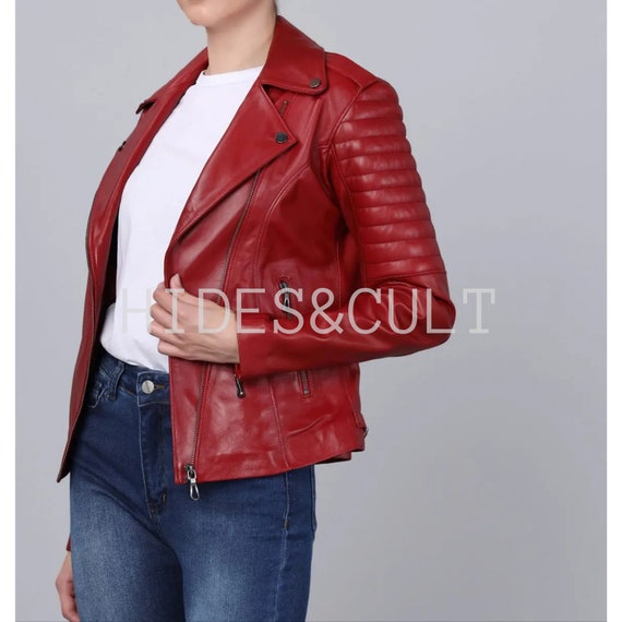 Bright red leather clearance jacket