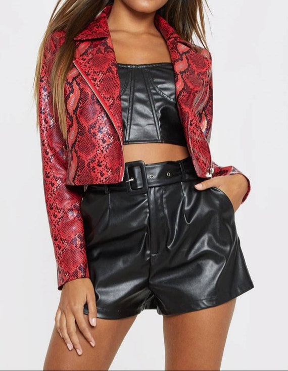 printed leather biker