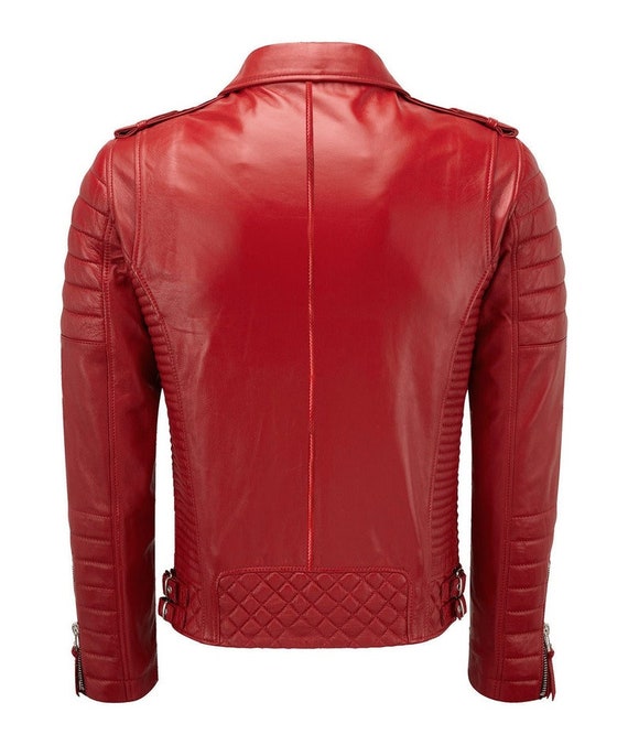 Men Red Solid Casual Motorcycle Leather Jacket - Etsy